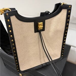 Rebecca Minkoff Black and Cream Shoulder Bag with Gold Studs